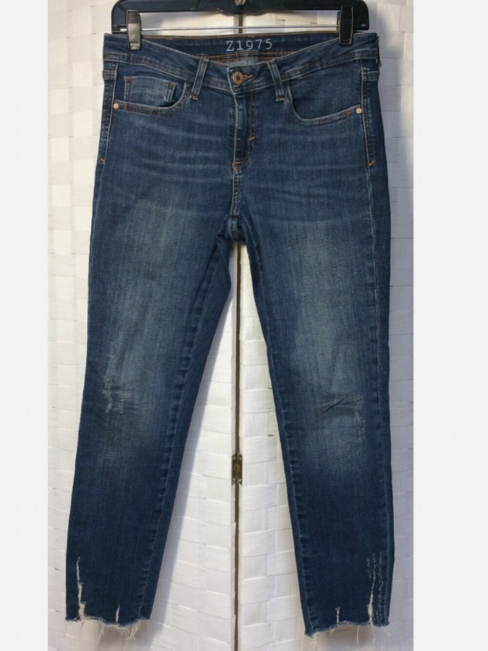ZARA Basic z1975 Frayed Skinny 5 Pocket Dark Distressed Jeans Size 06